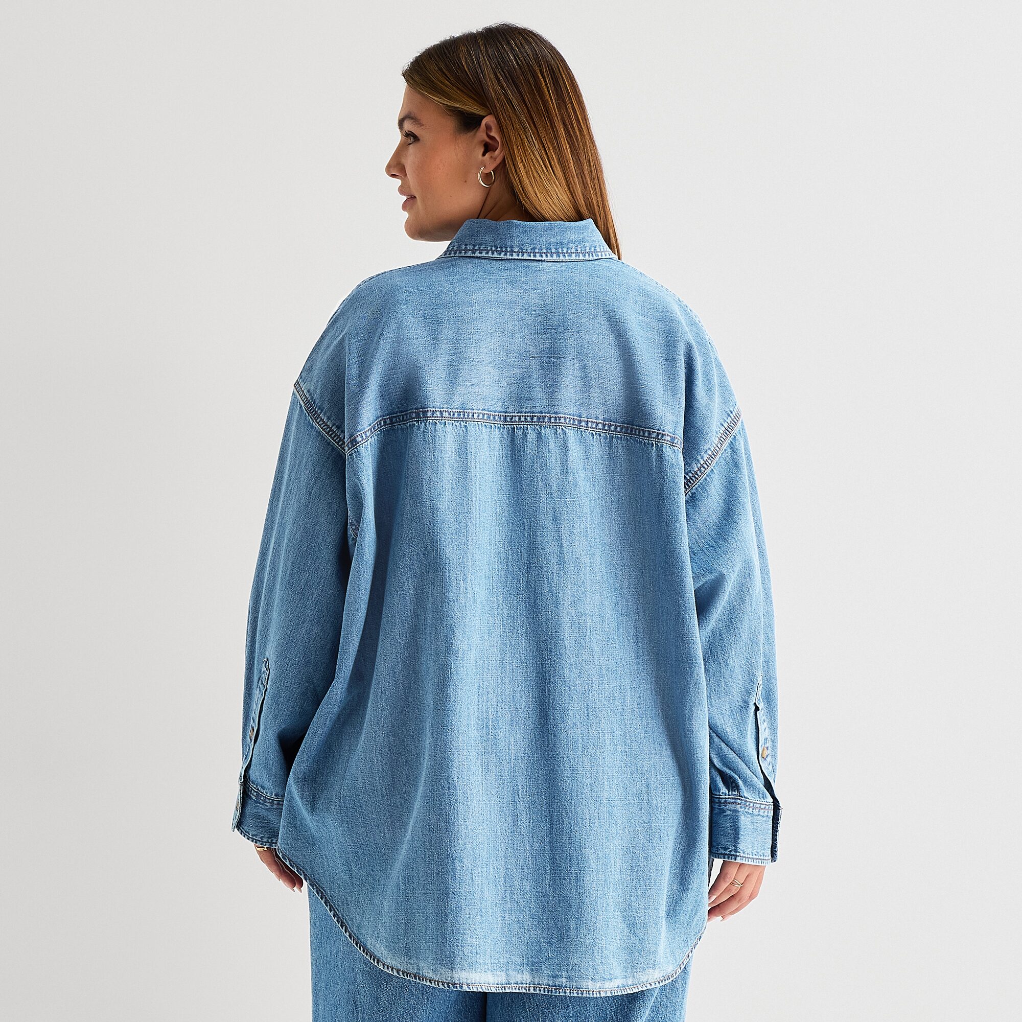 A.N.A Womens Plus Drop Shoulder Long Sleeve Oversized Button-Down Shirt