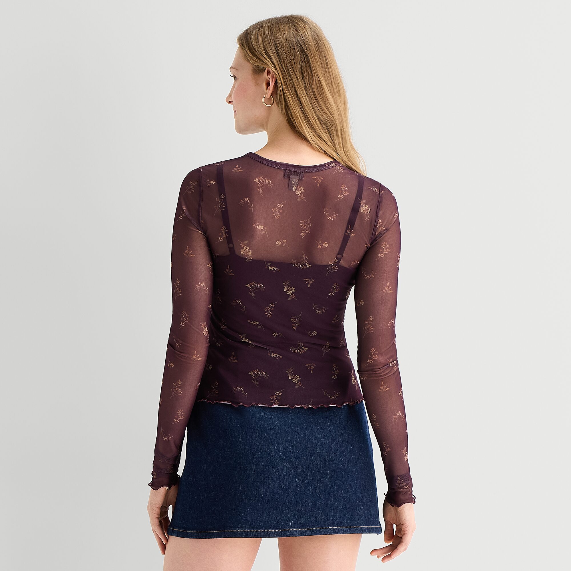 A.N.A Mesh Womens Crew Neck Long Sleeve T-Shirt