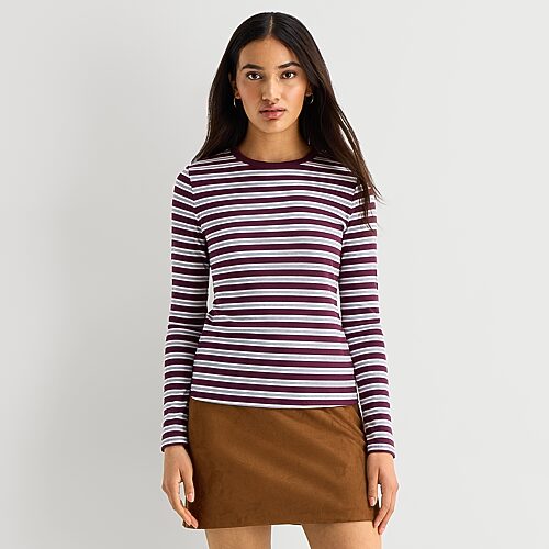 Ana Womens Crew Neck Long Sleeve T-shirt In Red