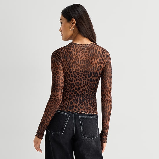 A.N.A Mesh Womens Crew Neck Long Sleeve T-Shirt
