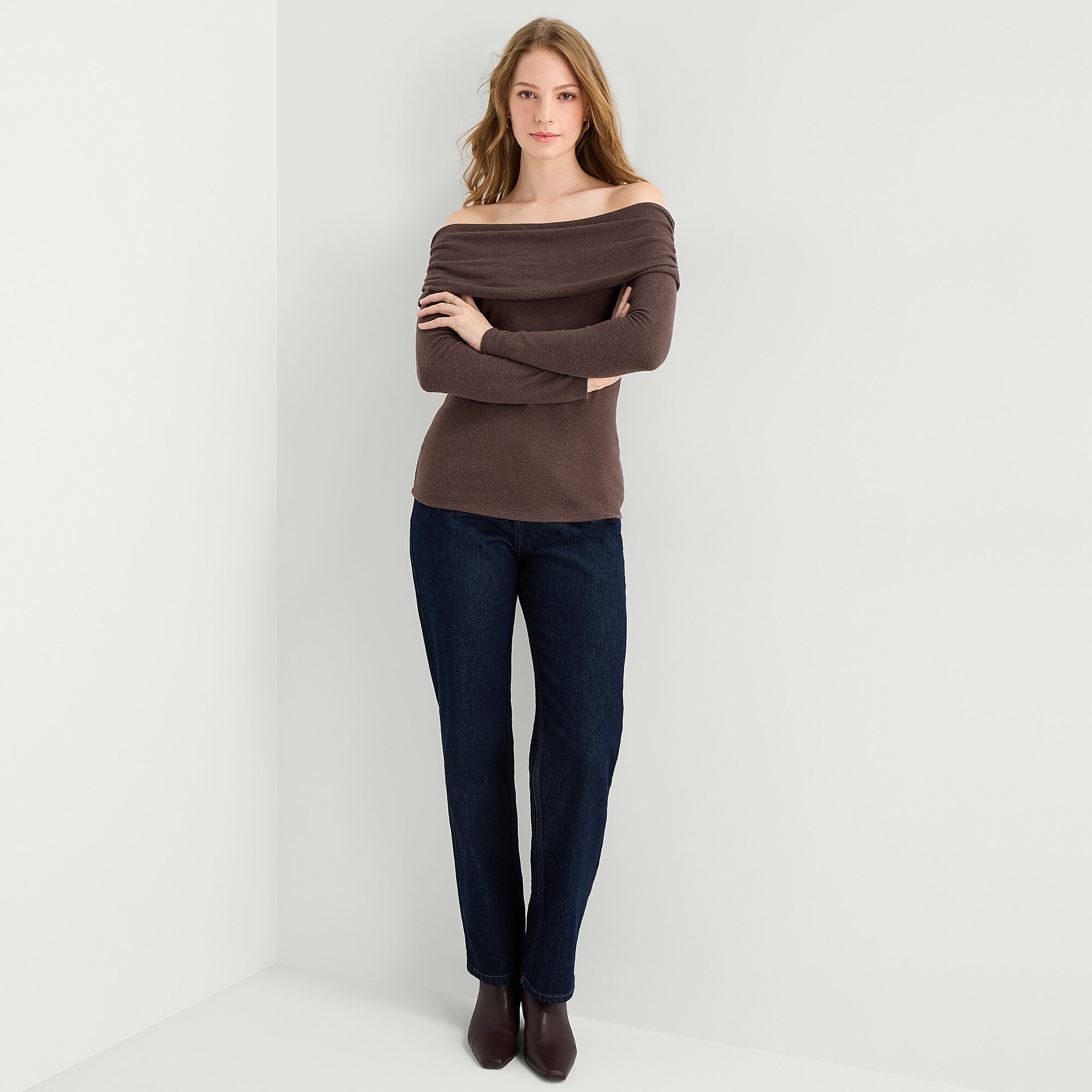 A.N.A Womens Asymmetrical Neck Long Sleeve T-Shirt