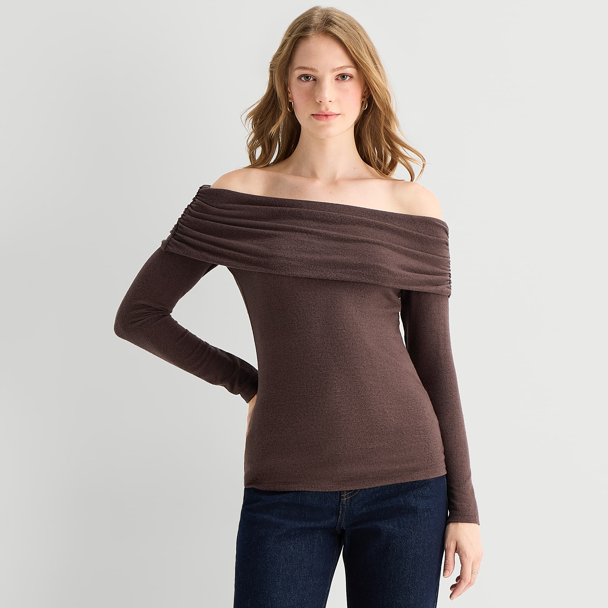 A.N.A Womens Asymmetrical Neck Long Sleeve T-Shirt