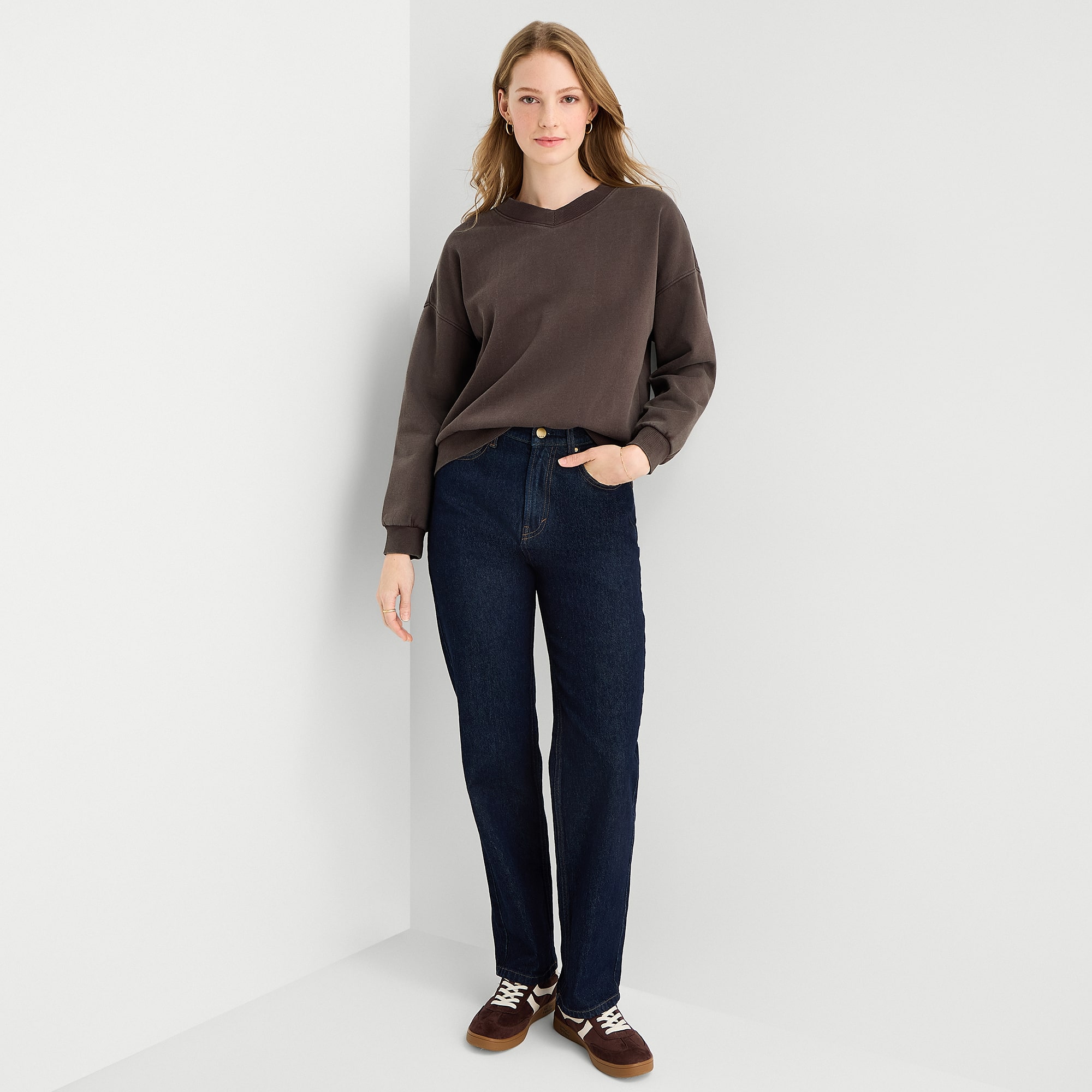 A.N.A Womens V Neck Long Sleeve Sweatshirt