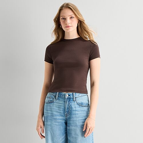 Ana Womens Crew Neck Short Sleeve T-shirt In Brown