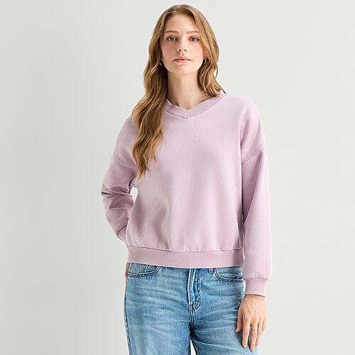 Ana Womens V Neck Long Sleeve Sweatshirt In Pink