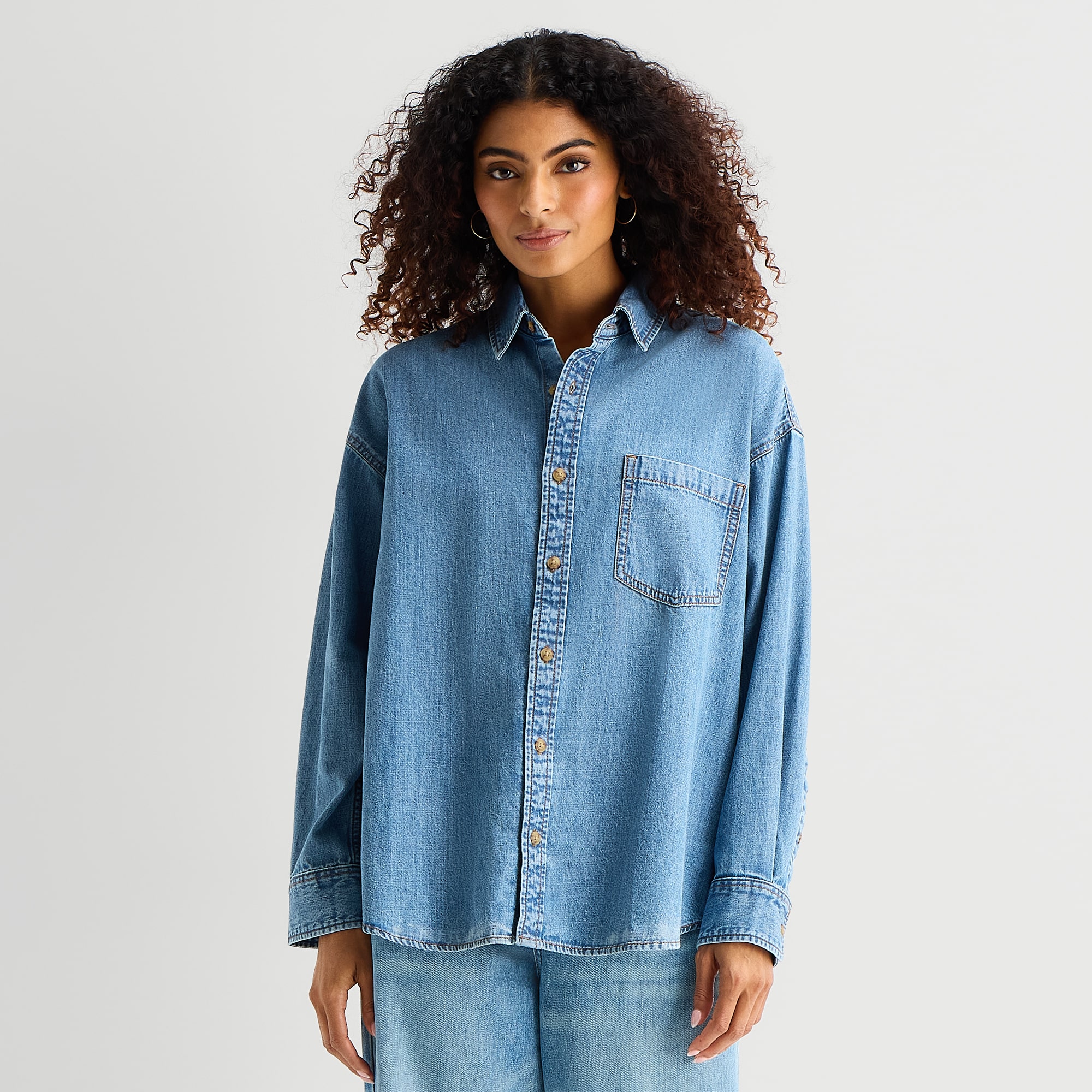 A.N.A Womens Cuffed Long Sleeve Regular Fit Button-Down Shirt