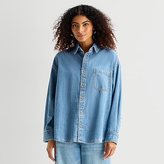 A.N.A Womens Cuffed Long Sleeve Regular Fit Button-Down Shirt