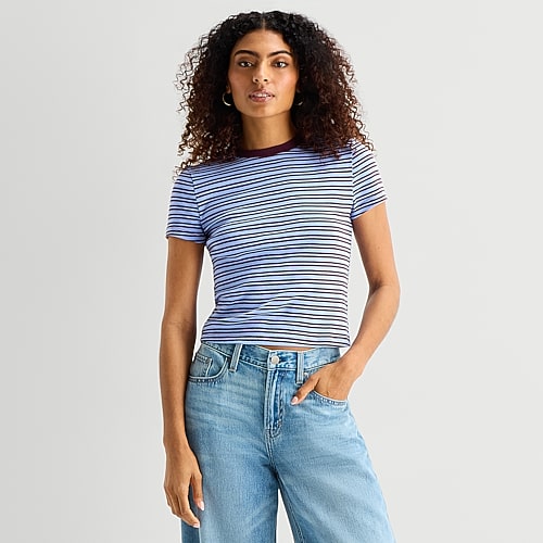 Ana Womens Crew Neck Short Sleeve T-shirt In Multi