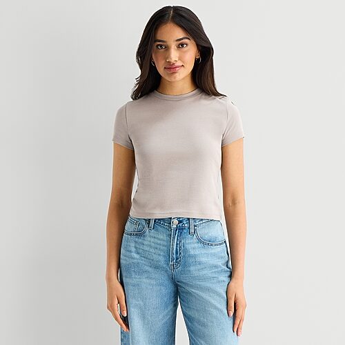Ana Womens Crew Neck Short Sleeve T-shirt In Beige