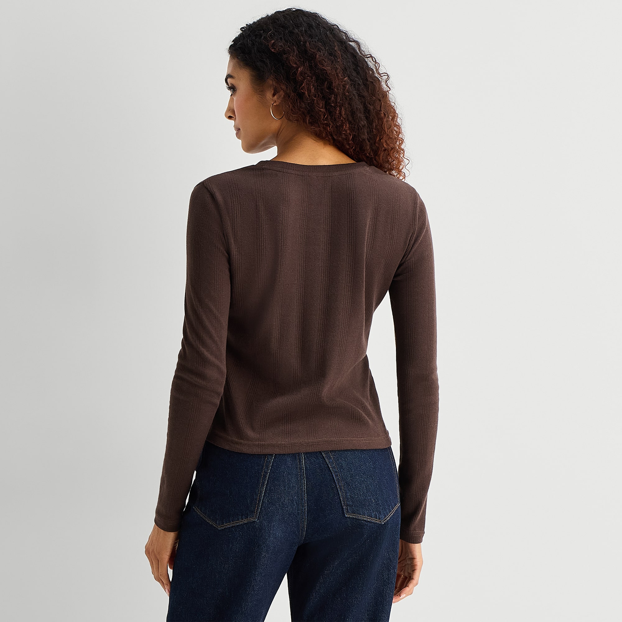 A.N.A Womens Henley Neck Long Sleeve T-Shirt