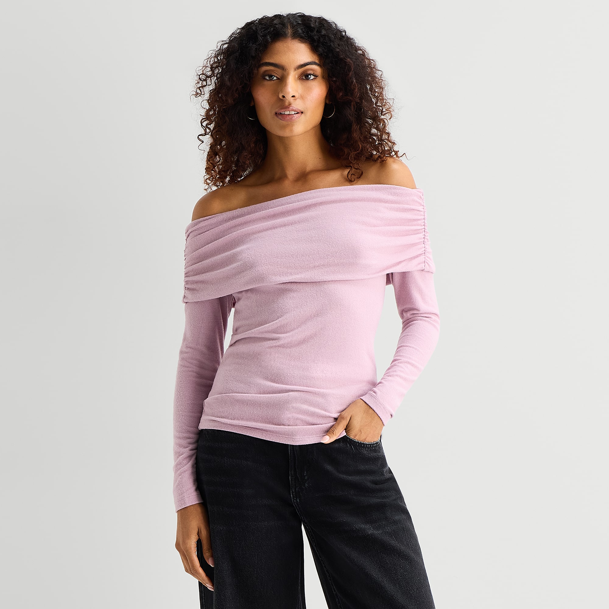 A.N.A Off The Shoulder Womens Asymmetrical Neck Long Sleeve T-Shirt