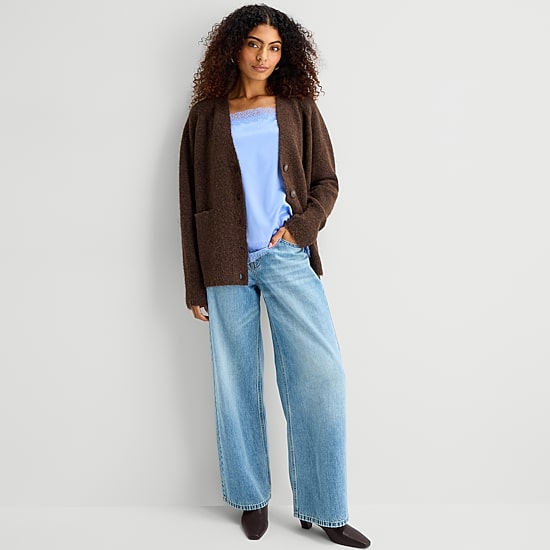 A.N.A Oversized Boyfriend Womens V Neck Long Sleeve Button Cardigan