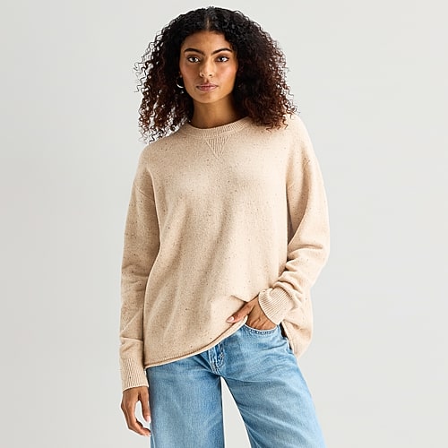 Ana Womens Crew Neck Long Sleeve Pullover Sweater In Beige