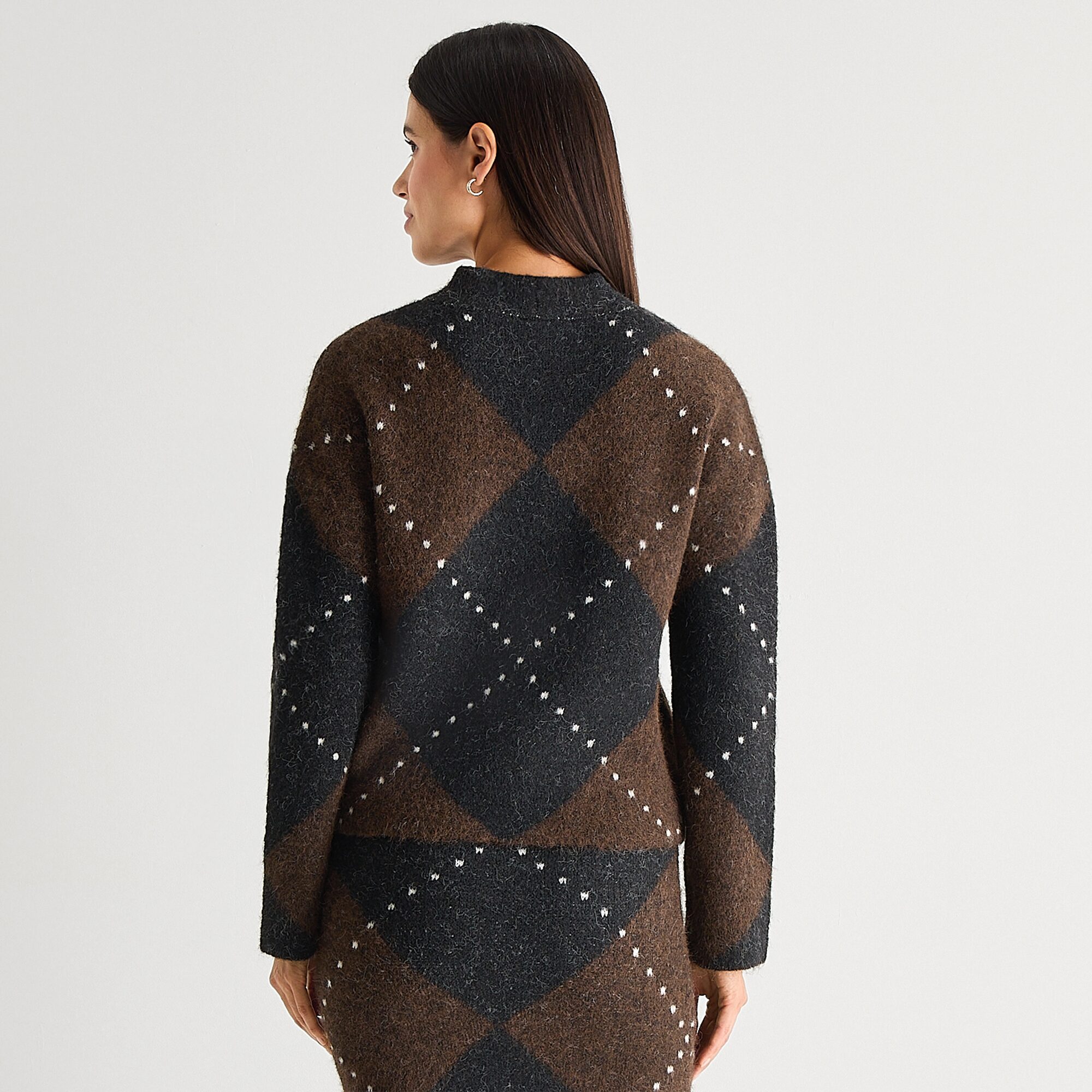 Worthington Womens Mock Neck Long Sleeve Argyle Pullover Sweater