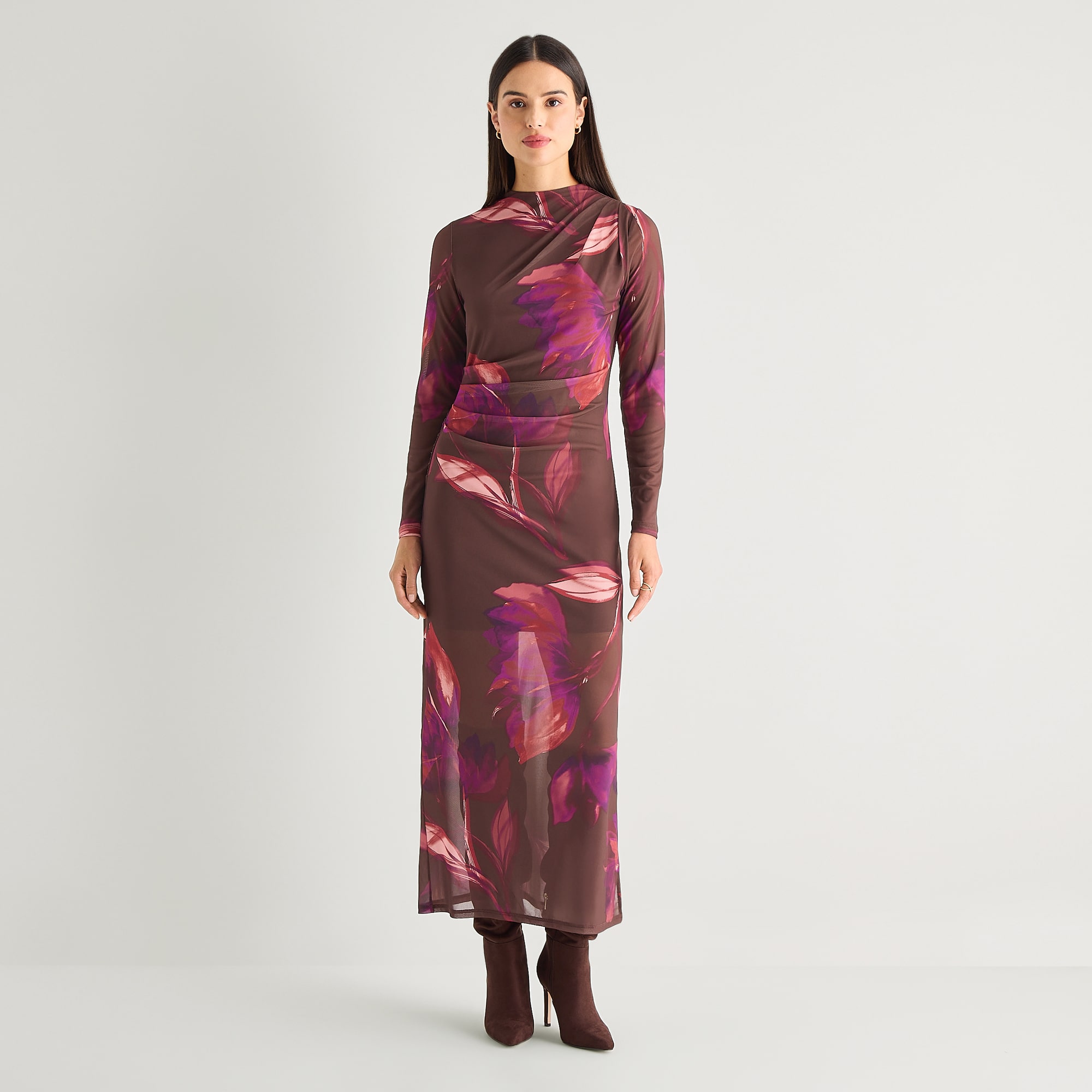 Worthington Womens Midi V Neck Long Sleeve Floral Bodycon Dress