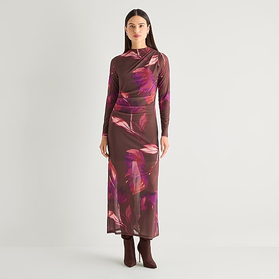 Worthington Womens Midi Mock Neck Long Sleeve Floral Bodycon Dress