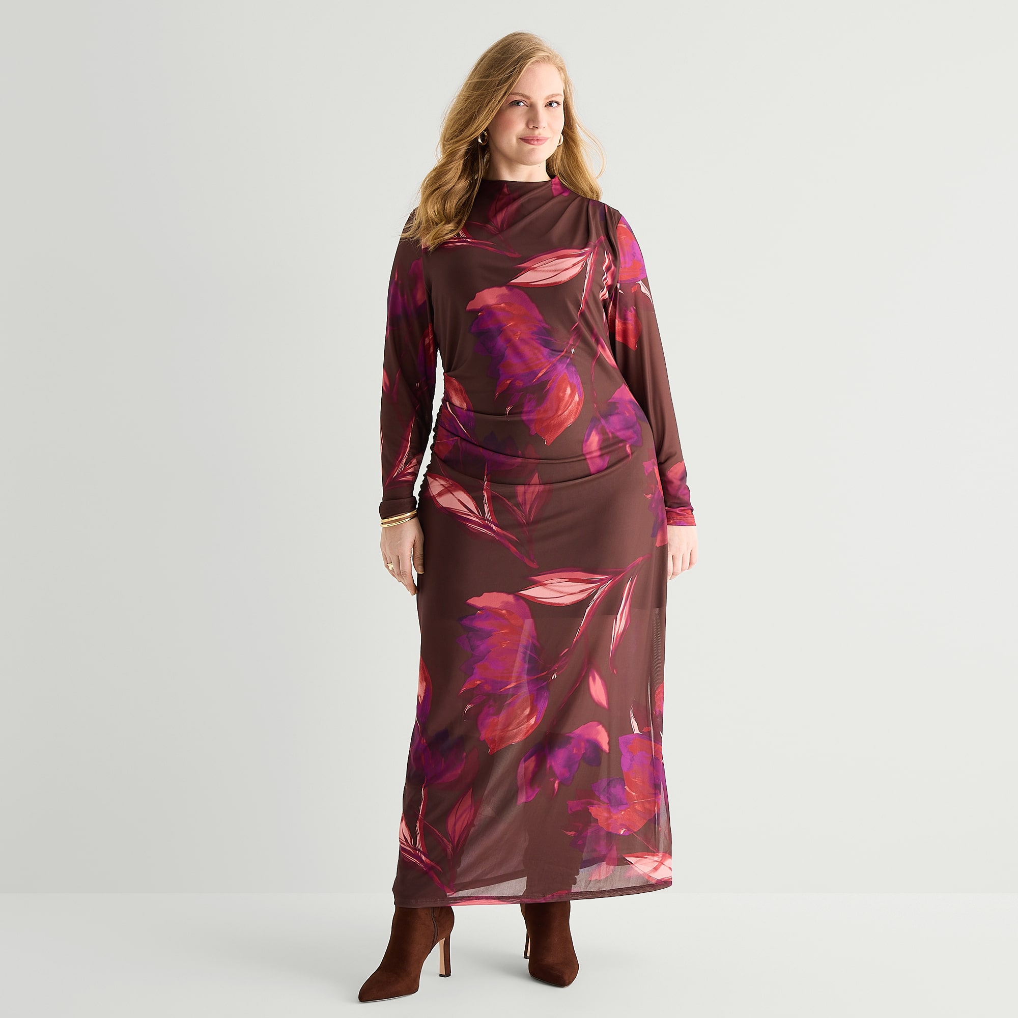 Worthington Womens Midi V Neck Short Sleeve Floral Bodycon Dress