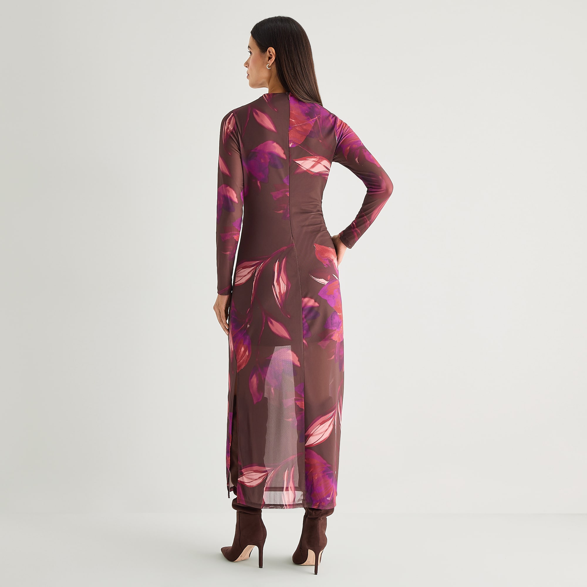 Worthington Womens Midi V Neck Long Sleeve Floral Bodycon Dress