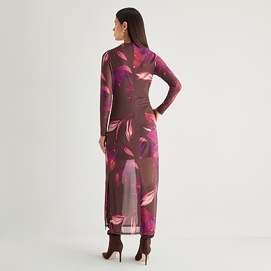 Worthington Womens Midi Mock Neck Long Sleeve Floral Bodycon Dress