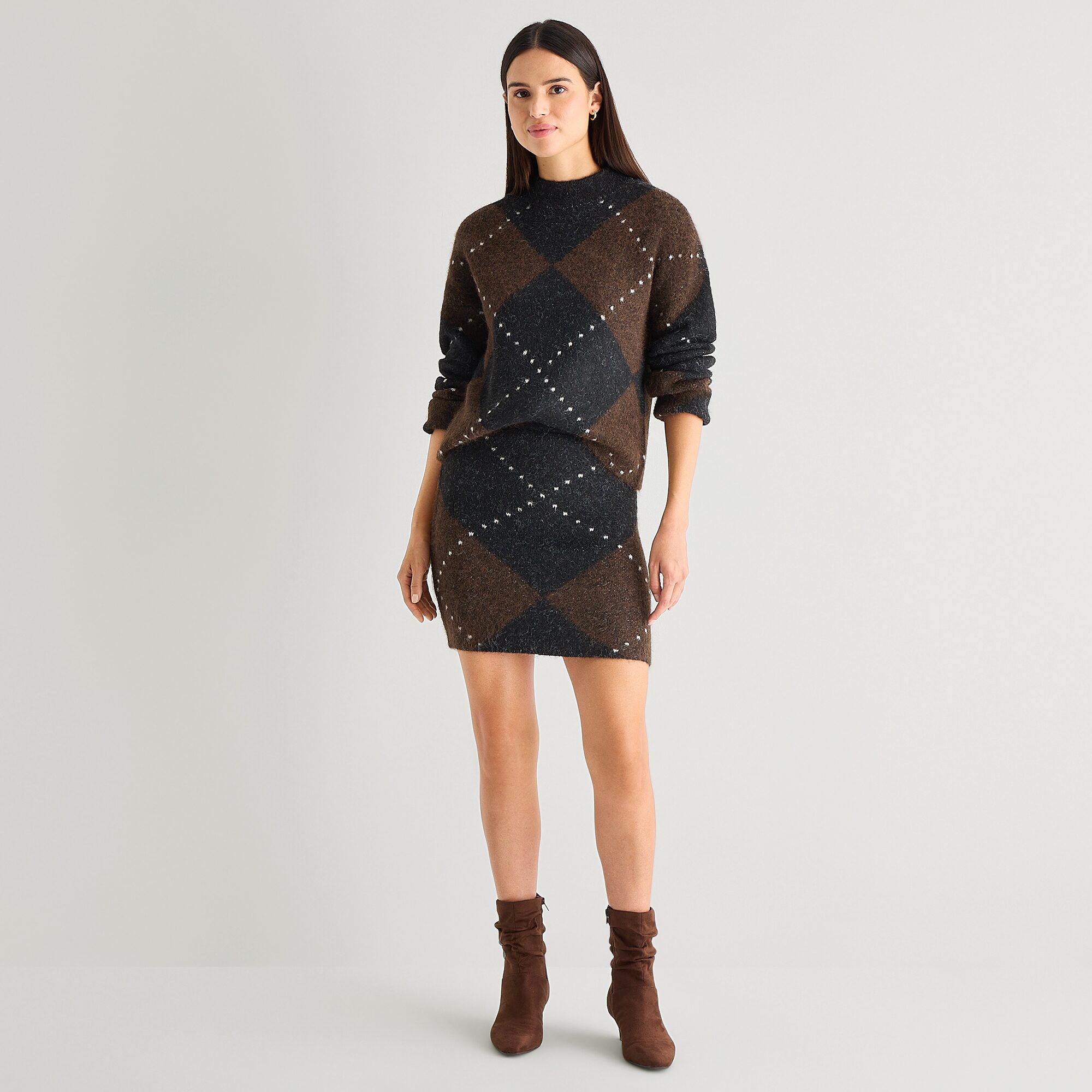 Worthington Womens Mock Neck Long Sleeve Argyle Pullover Sweater