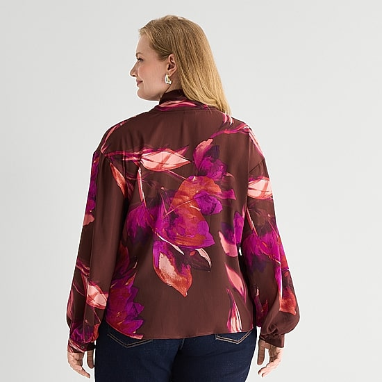 Worthington Womens Plus Split Tie Neck Long Sleeve Blouse