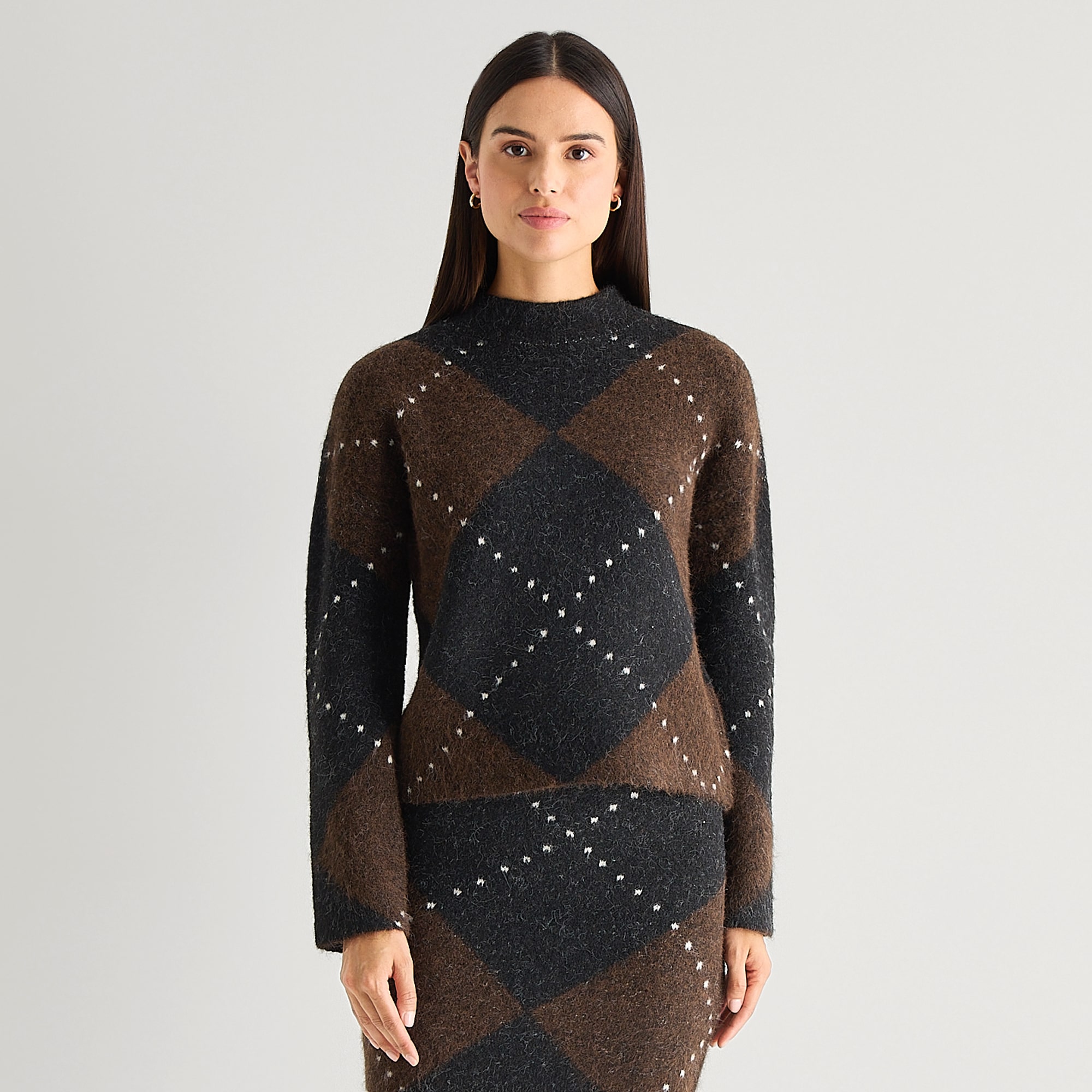 Worthington Womens Mock Neck Long Sleeve Argyle Pullover Sweater