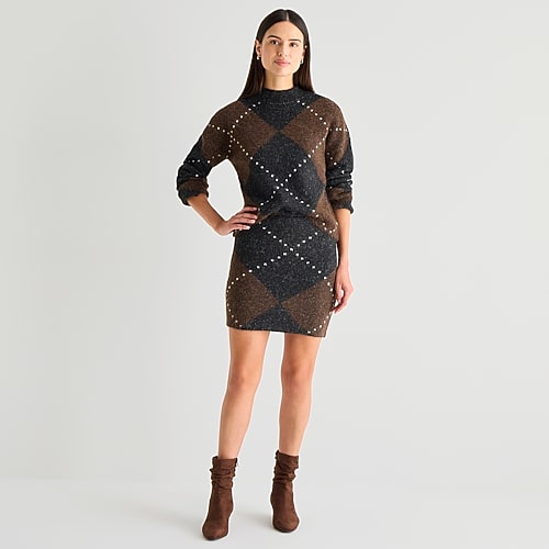 Worthington Womens Mid Rise Sweater Pencil Skirt In Brown