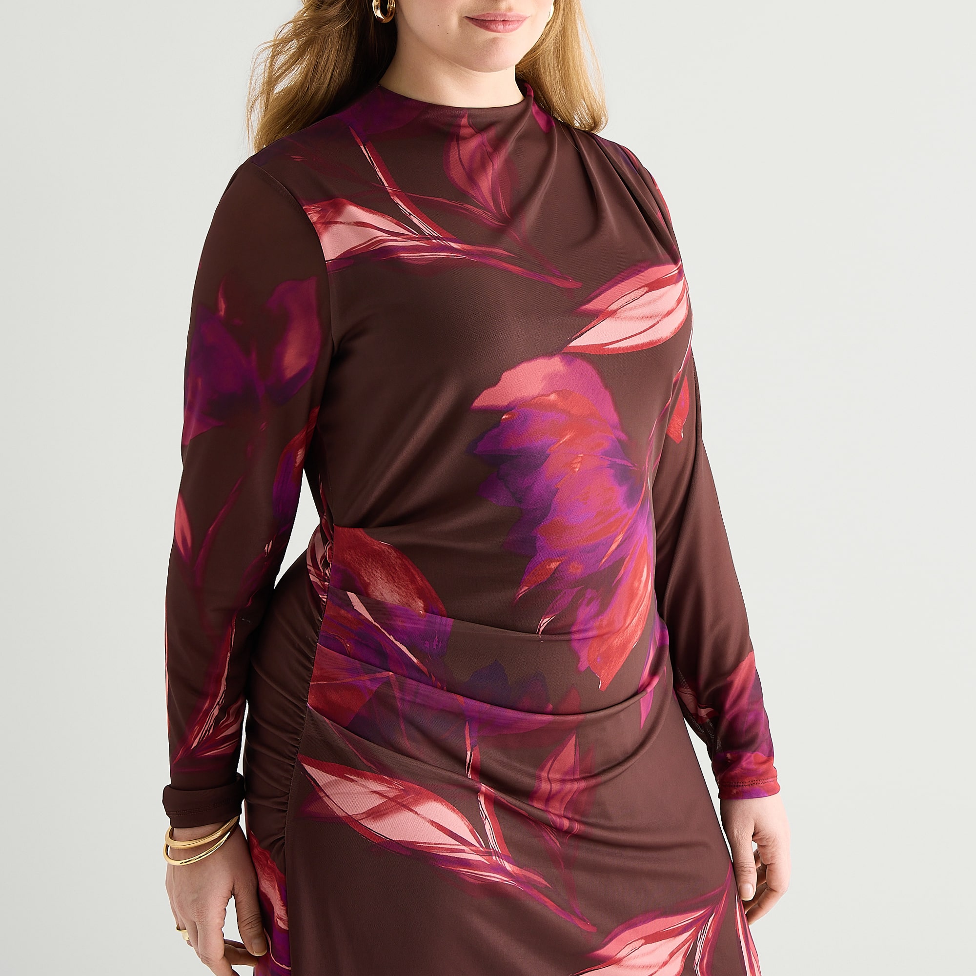 Worthington Womens Midi V Neck Short Sleeve Floral Bodycon Dress
