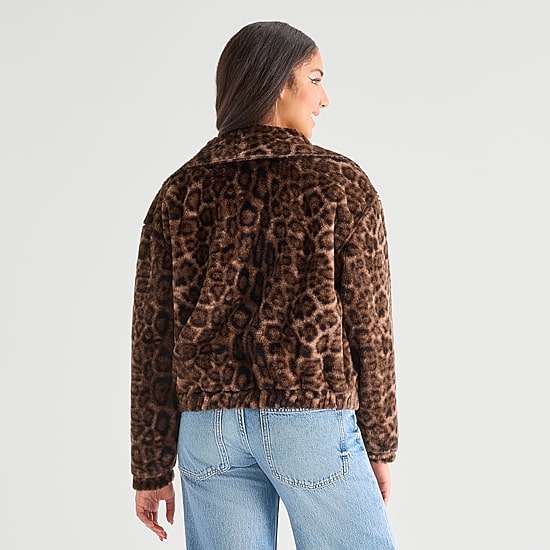 Jingle Ball Womens Juniors Midweight Faux Fur Jacket
