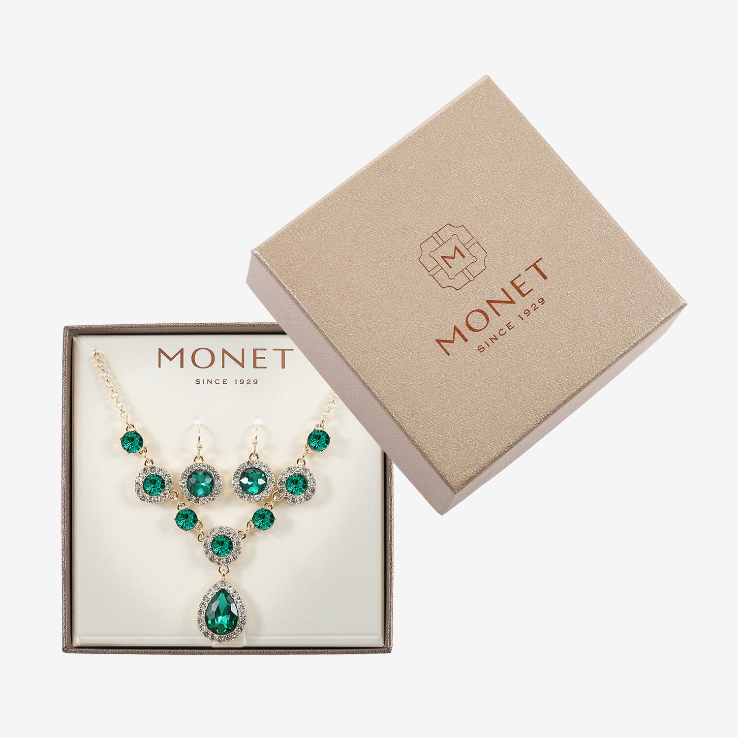 Monet Jewelry Womens Green Glass Round 2-pc. Jewelry Set