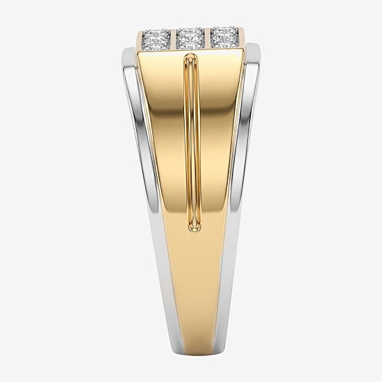 (F / Si2) Mens 1/3 CT. T.W. Lab Grown White Diamond 14K Gold Over Silver Fashion Ring