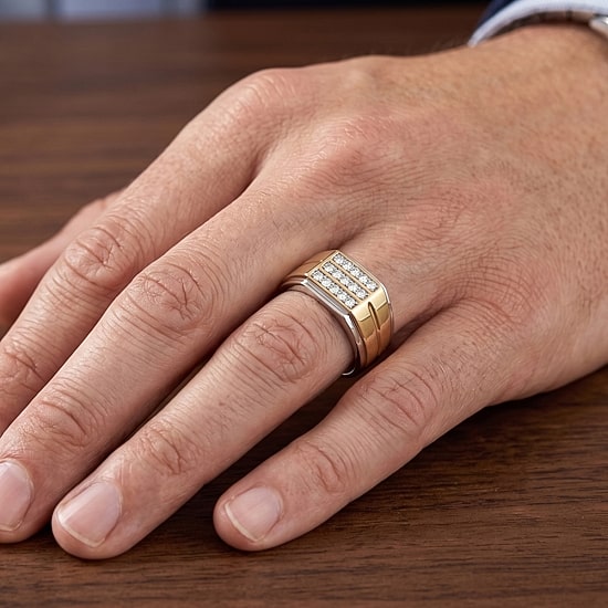 (F / Si2) Mens 1/3 CT. T.W. Lab Grown White Diamond 14K Gold Over Silver Fashion Ring