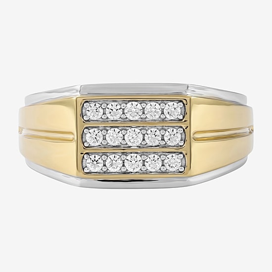 (F / Si2) Mens 1/3 CT. T.W. Lab Grown White Diamond 14K Gold Over Silver Fashion Ring