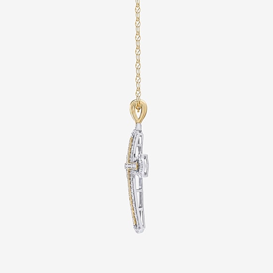 Religious Jewelry (F / Si2) Mens 1 CT. T.W. Lab Grown White Diamond 14K Gold Over Silver Cross 18 Inch Pendant Necklace