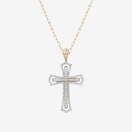 Religious Jewelry (F / Si2) Mens 1 CT. T.W. Lab Grown White Diamond 14K Gold Over Silver Cross 18 Inch Pendant Necklace