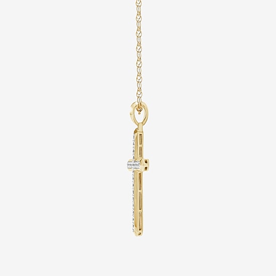 Religious Jewelry (F / Si2) Mens 1 CT. T.W. Lab Grown White Diamond 14K Gold Over Silver Cross 18 Inch Pendant Necklace