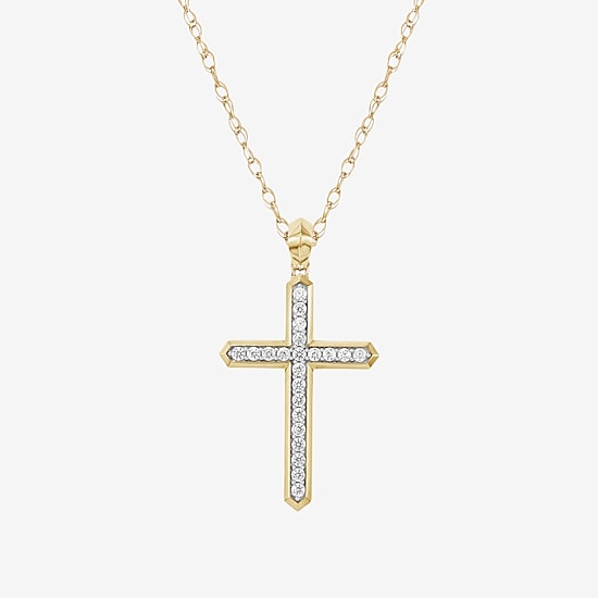 Religious Jewelry (F / Si2) Mens 1 CT. T.W. Lab Grown White Diamond 14K Gold Over Silver Cross 18 Inch Pendant Necklace