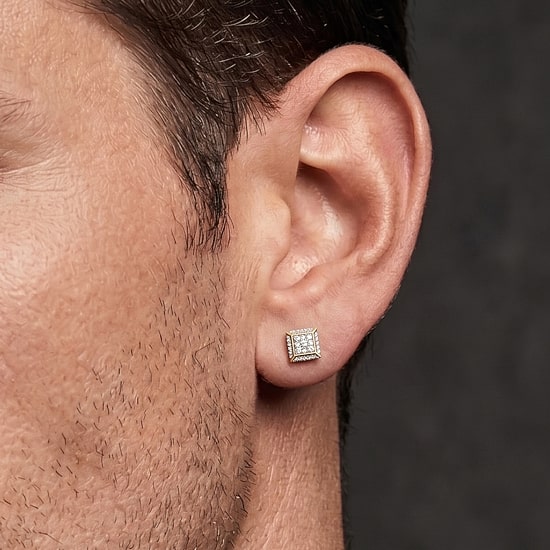 (F / Si2) 1/4 CT. T.W. Lab Grown White Diamond 14K Gold Over Silver 11mm Square Stud Earrings