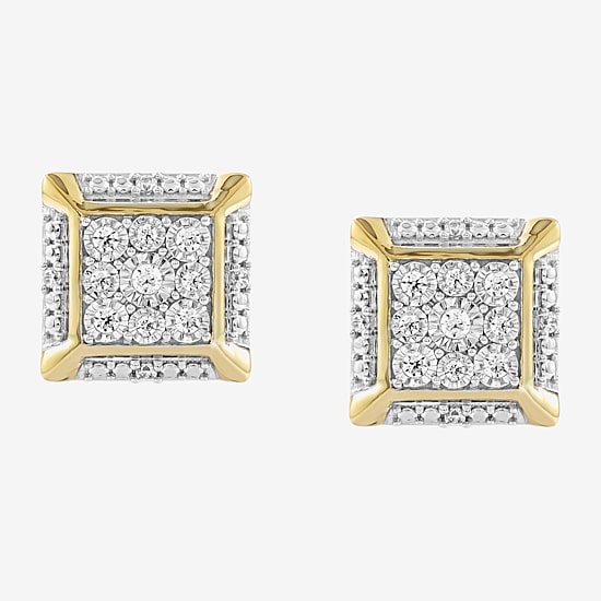 (F / Si2) 1/4 CT. T.W. Lab Grown White Diamond 14K Gold Over Silver 11mm Square Stud Earrings
