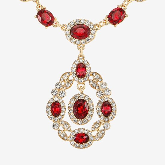 Monet Jewelry Womens Red Glass 17 Inch Y Necklace