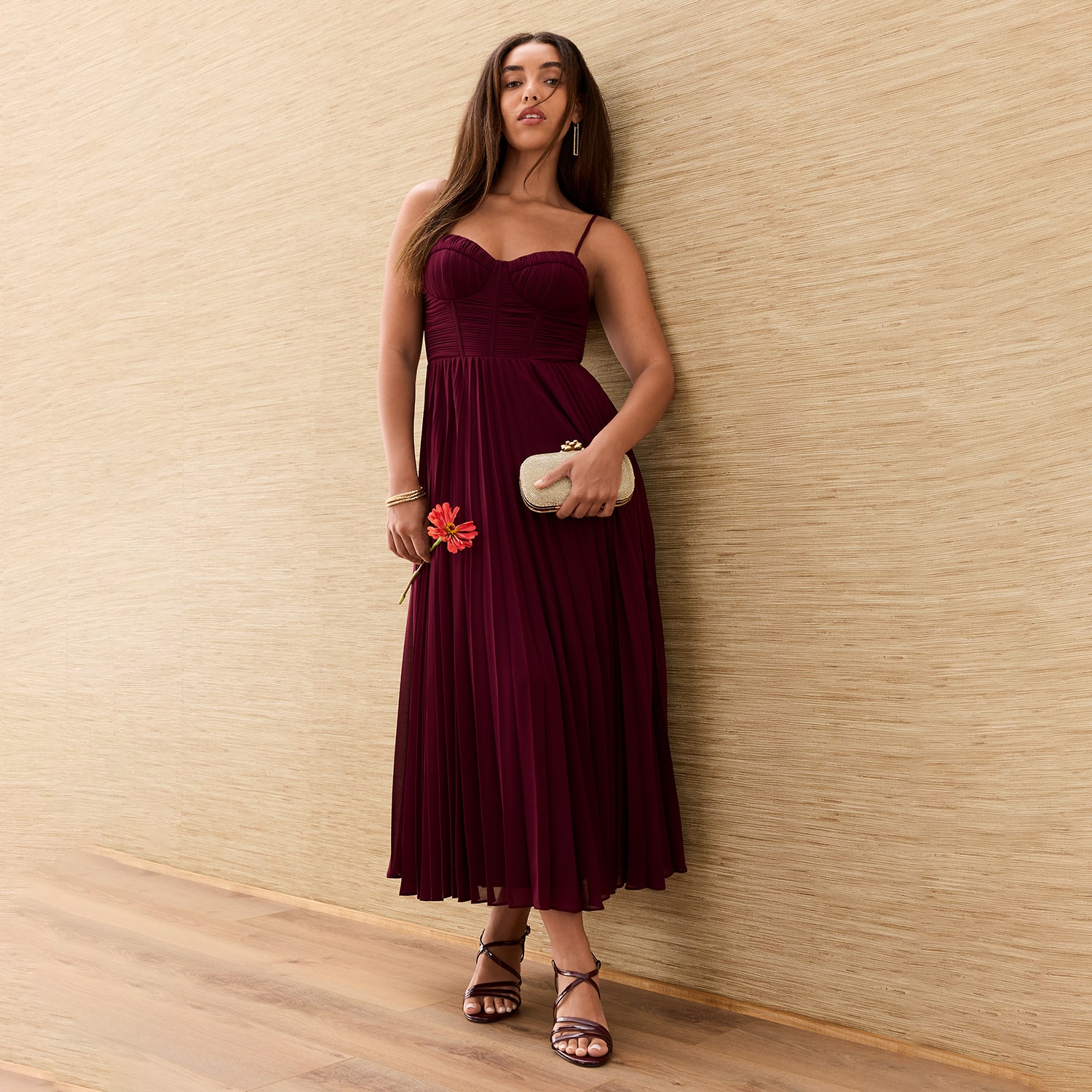 Premier Amour Womens Midi Sweetheart Neck Sleeveless Evening Gown