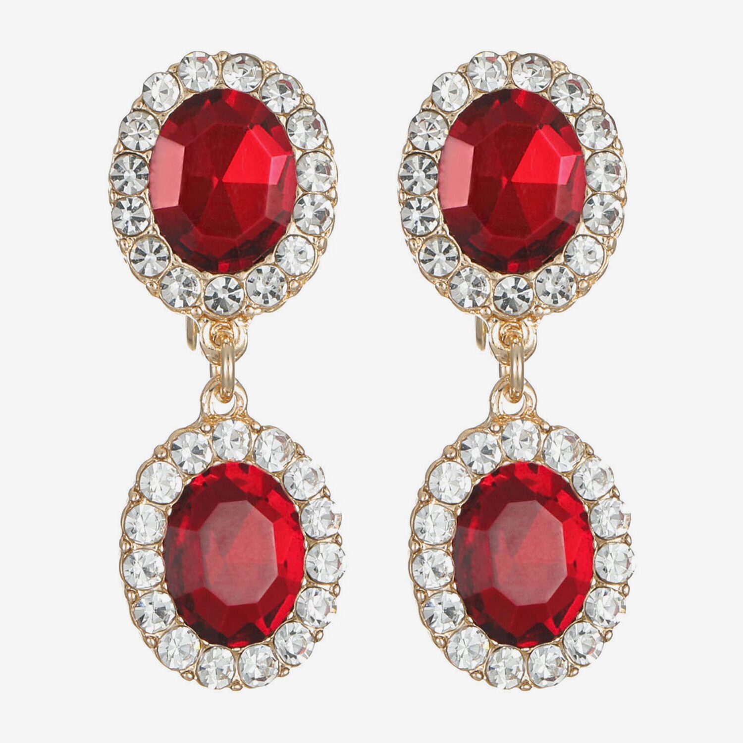 Monet Jewelry Womens Red Glass Oval Clip On Earrings
