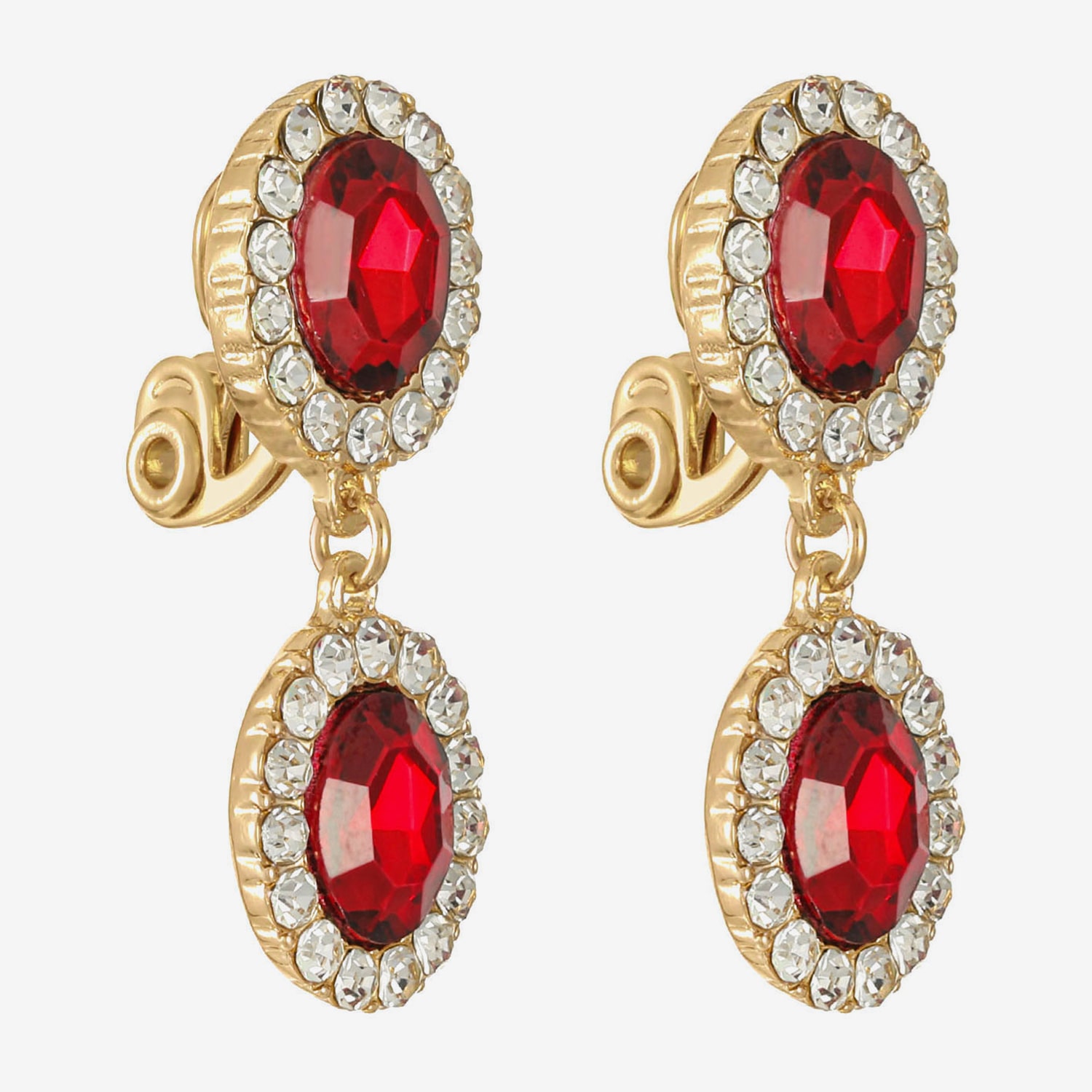 Monet Jewelry Womens Red Glass Oval Clip On Earrings
