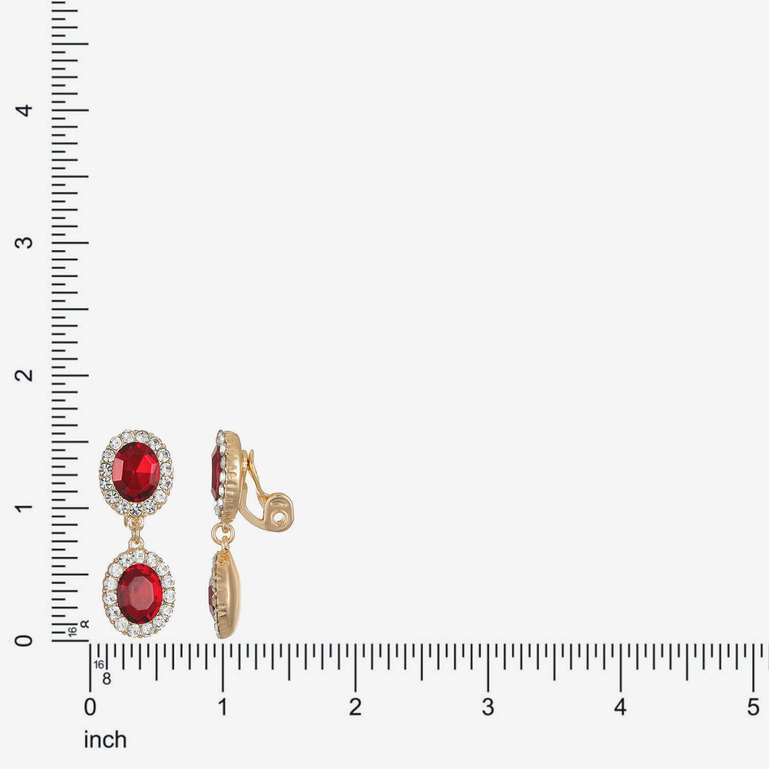 Monet Jewelry Womens Red Glass Oval Clip On Earrings