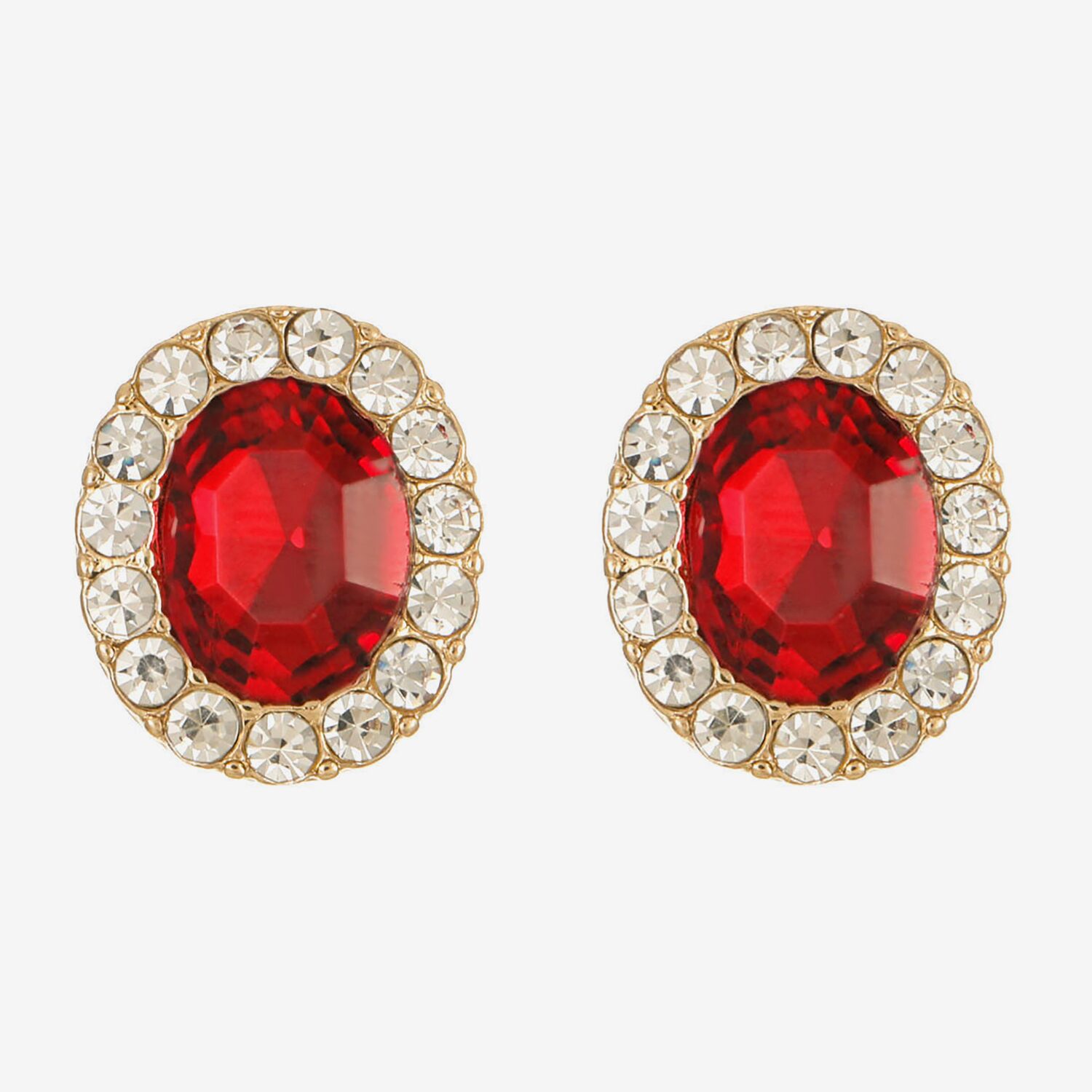 Monet Jewelry Red Glass 16mm Oval Stud Earrings