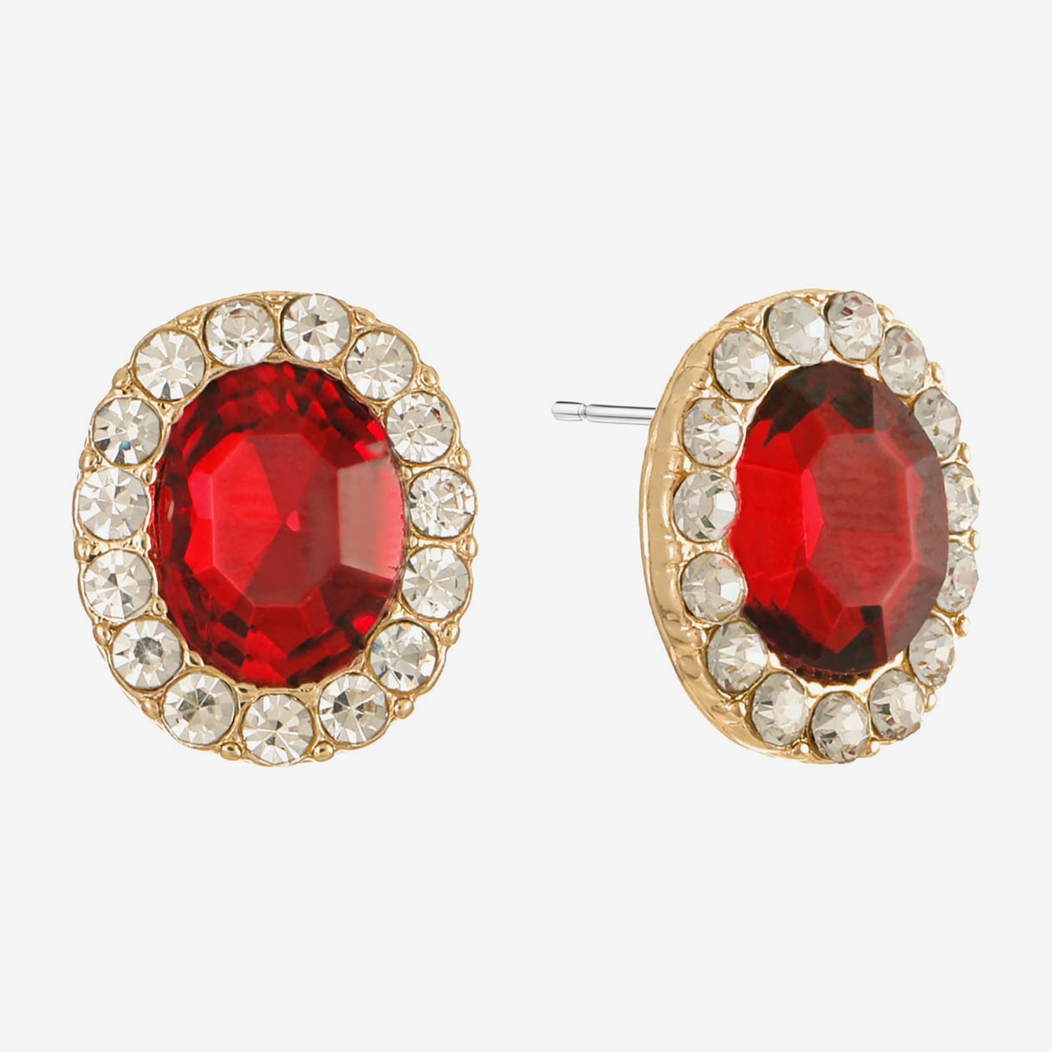 Monet Jewelry Red Glass 16mm Oval Stud Earrings
