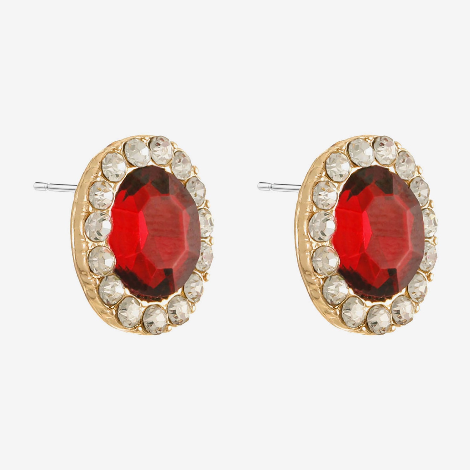 Monet Jewelry Red Glass 16mm Oval Stud Earrings