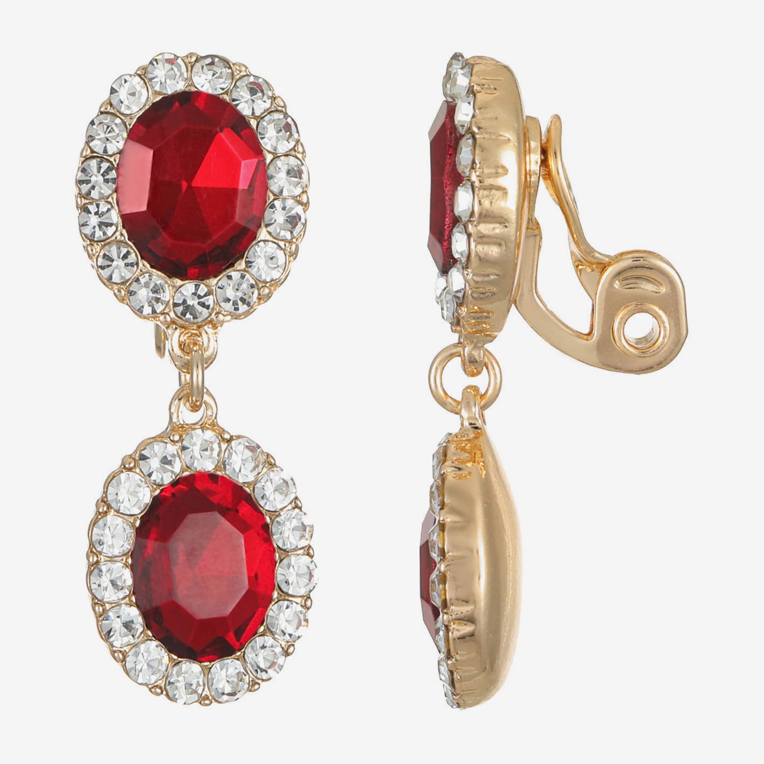 Monet Jewelry Womens Red Glass Oval Clip On Earrings