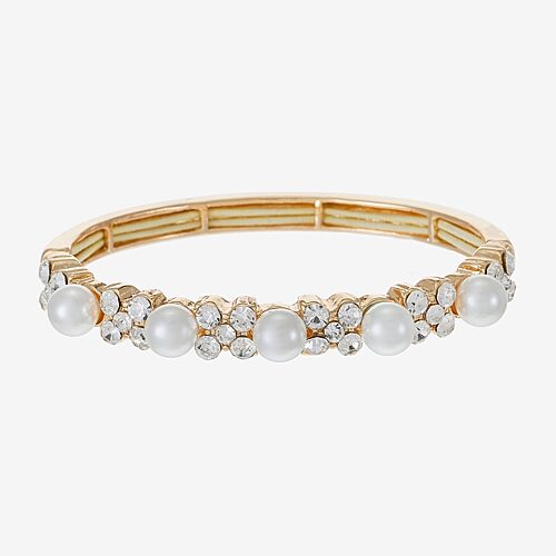Monet Jewelry Womens Glass Simulated Pearl Round Bangle Bracelet, One Size, White