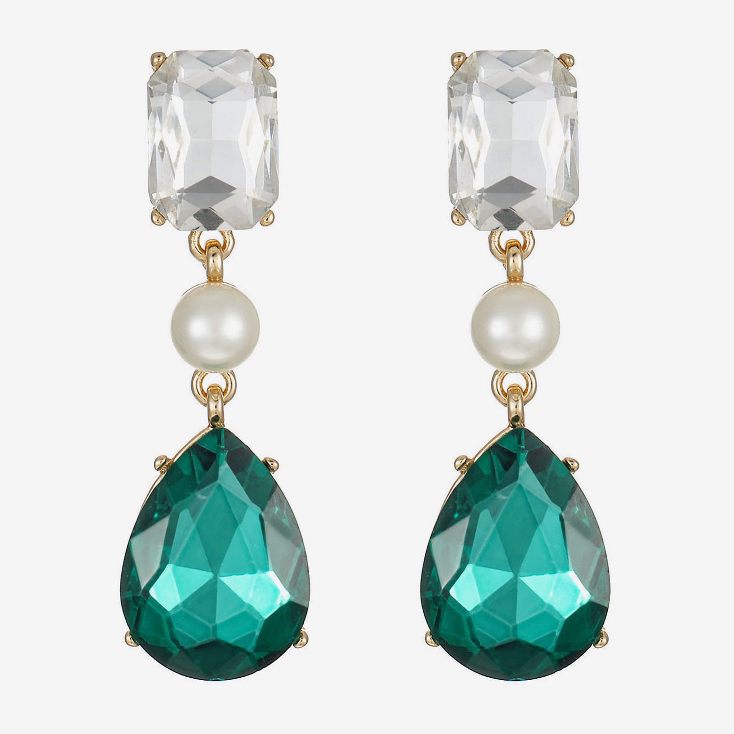 Monet Jewelry Womens Green Glass Simulated Pearl Hypoallergenic Drop Earrings